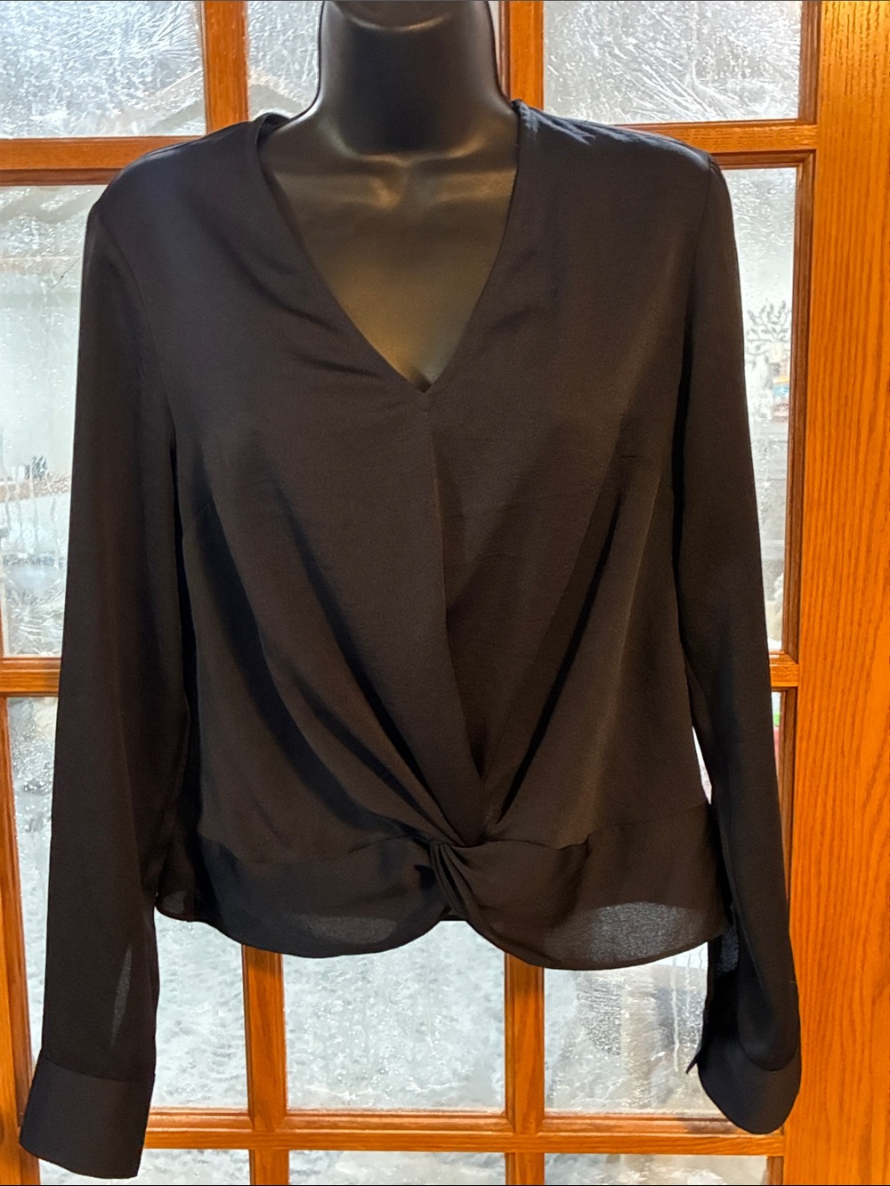 Express Black Twist-Front V-Neck Blouse